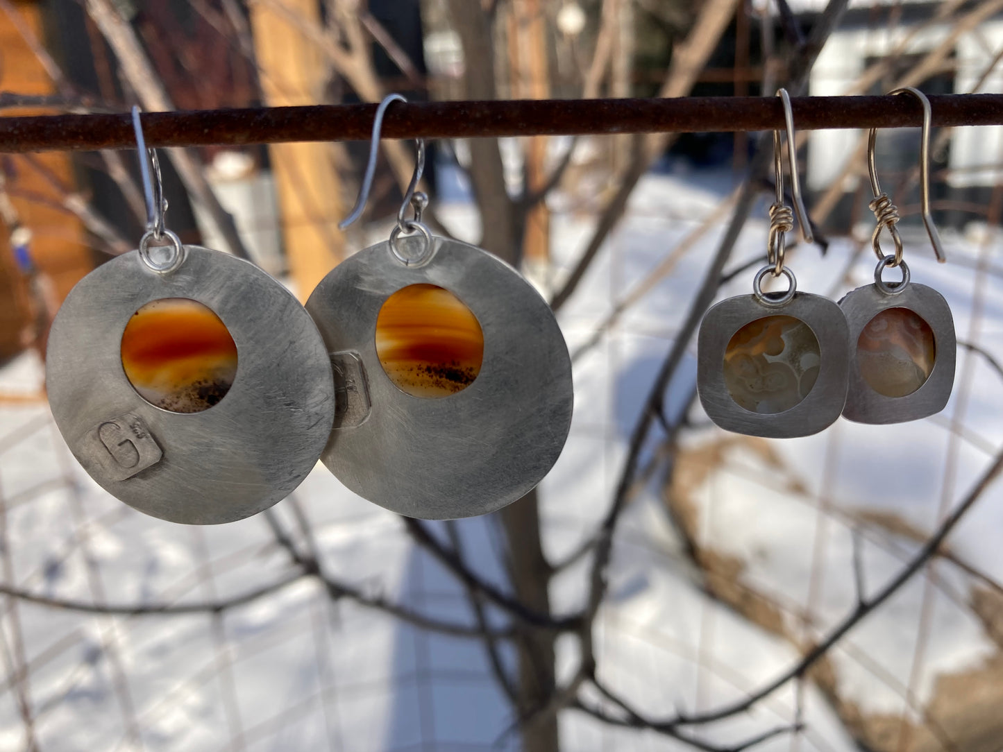 Montana Agate Sterling Silver/ Brass Earrings