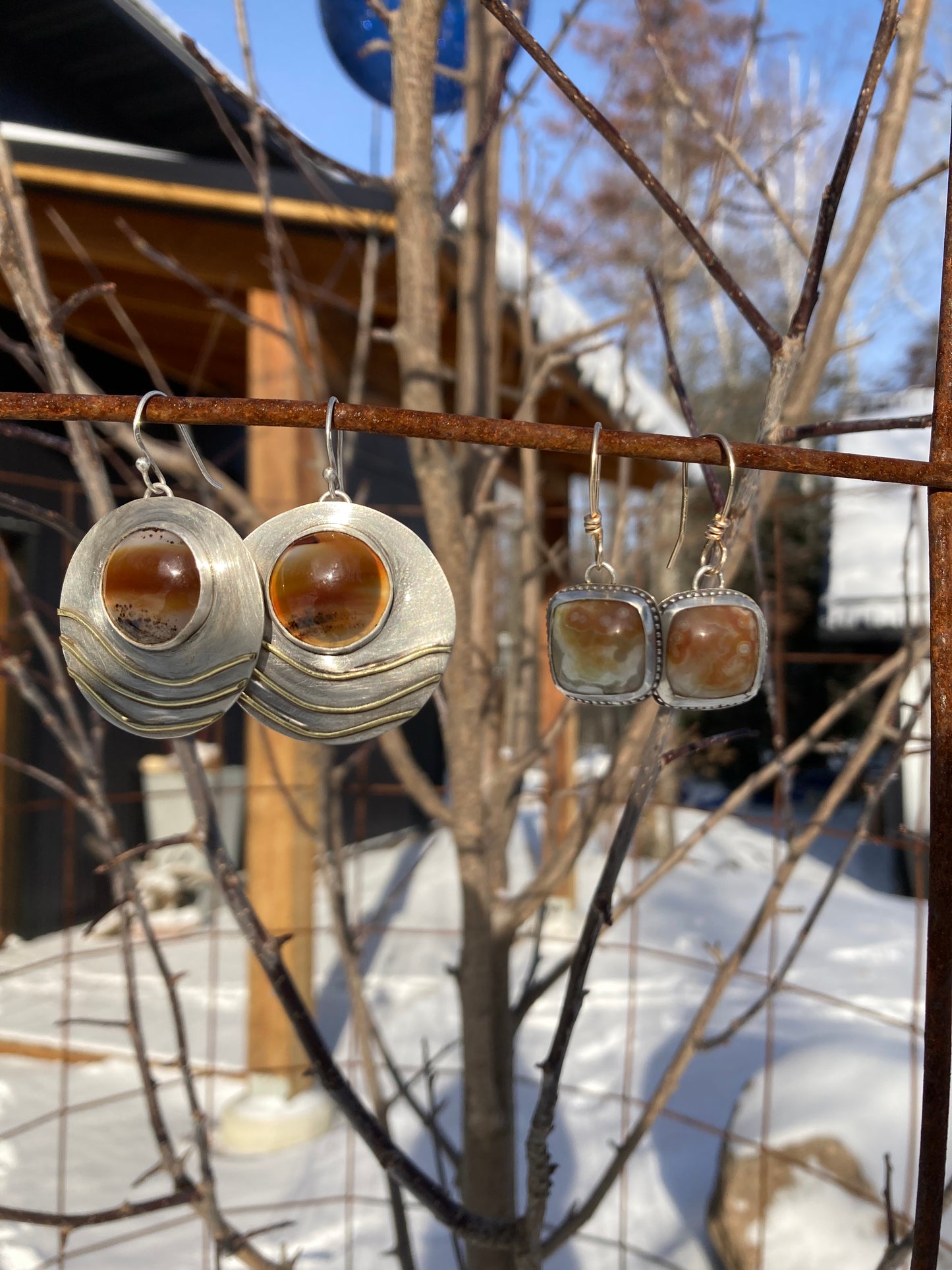 Montana Agate Sterling Silver/ Brass Earrings