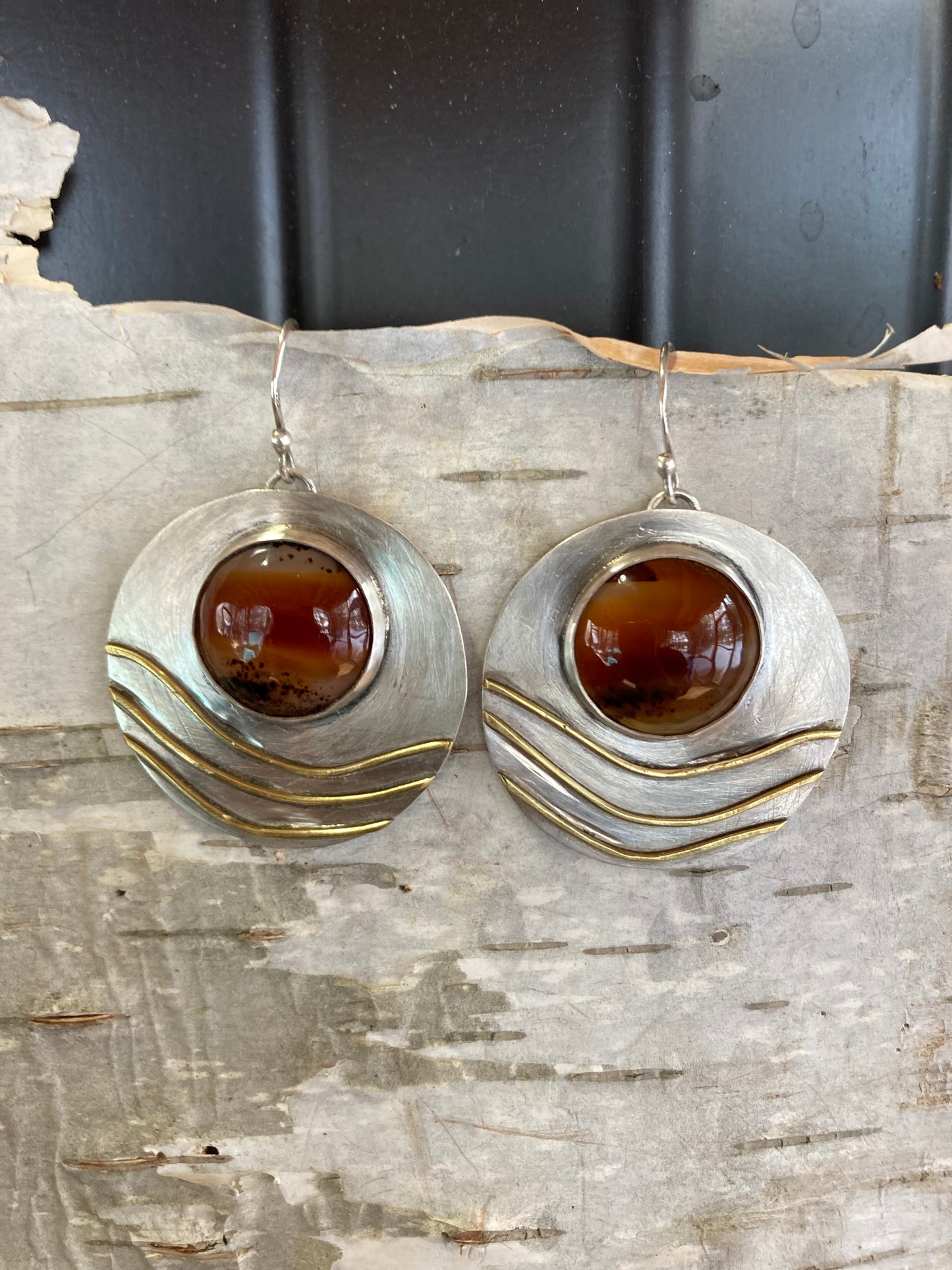 Montana Agate Sterling Silver/ Brass Earrings