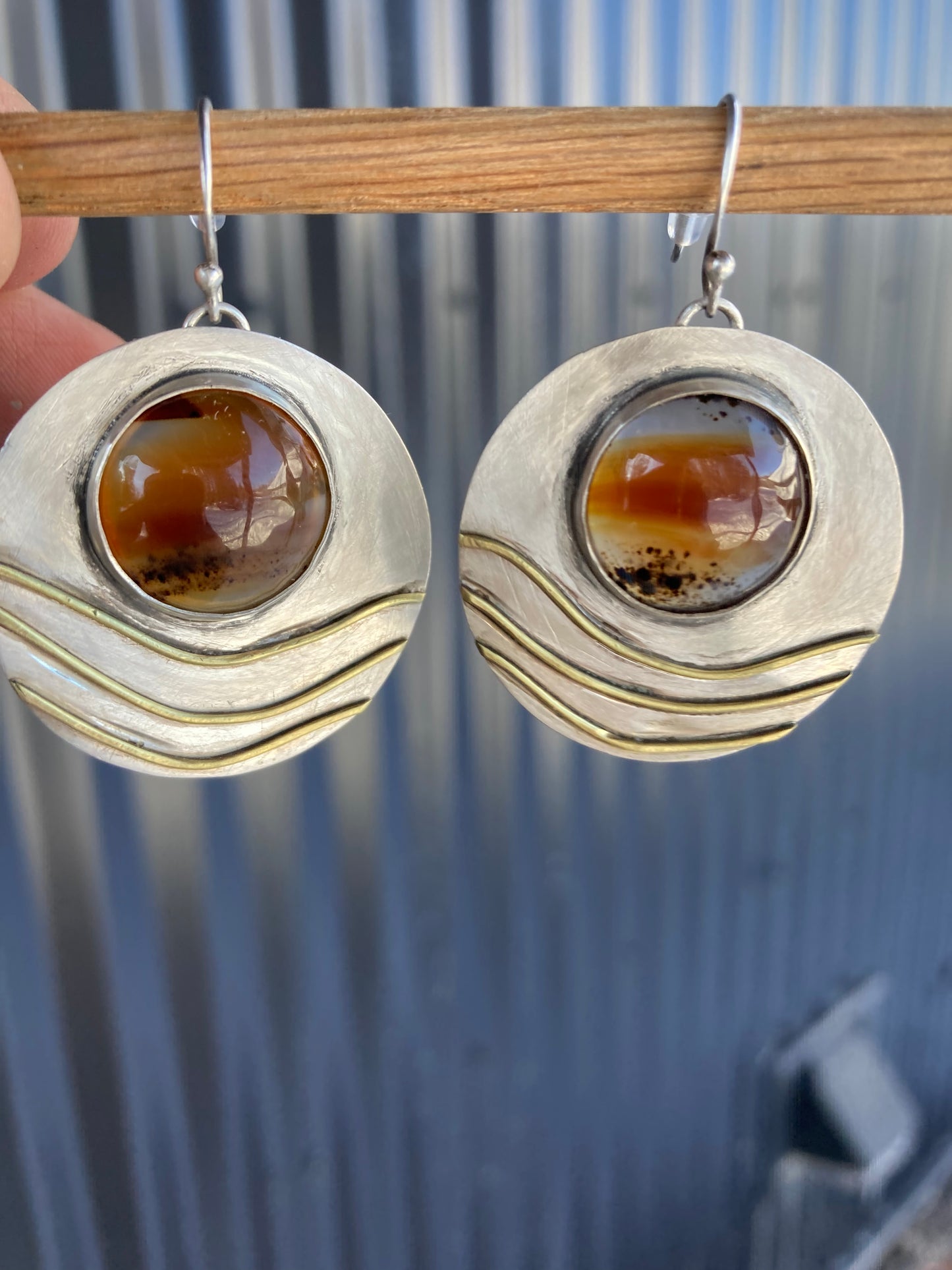 Montana Agate Sterling Silver/ Brass Earrings