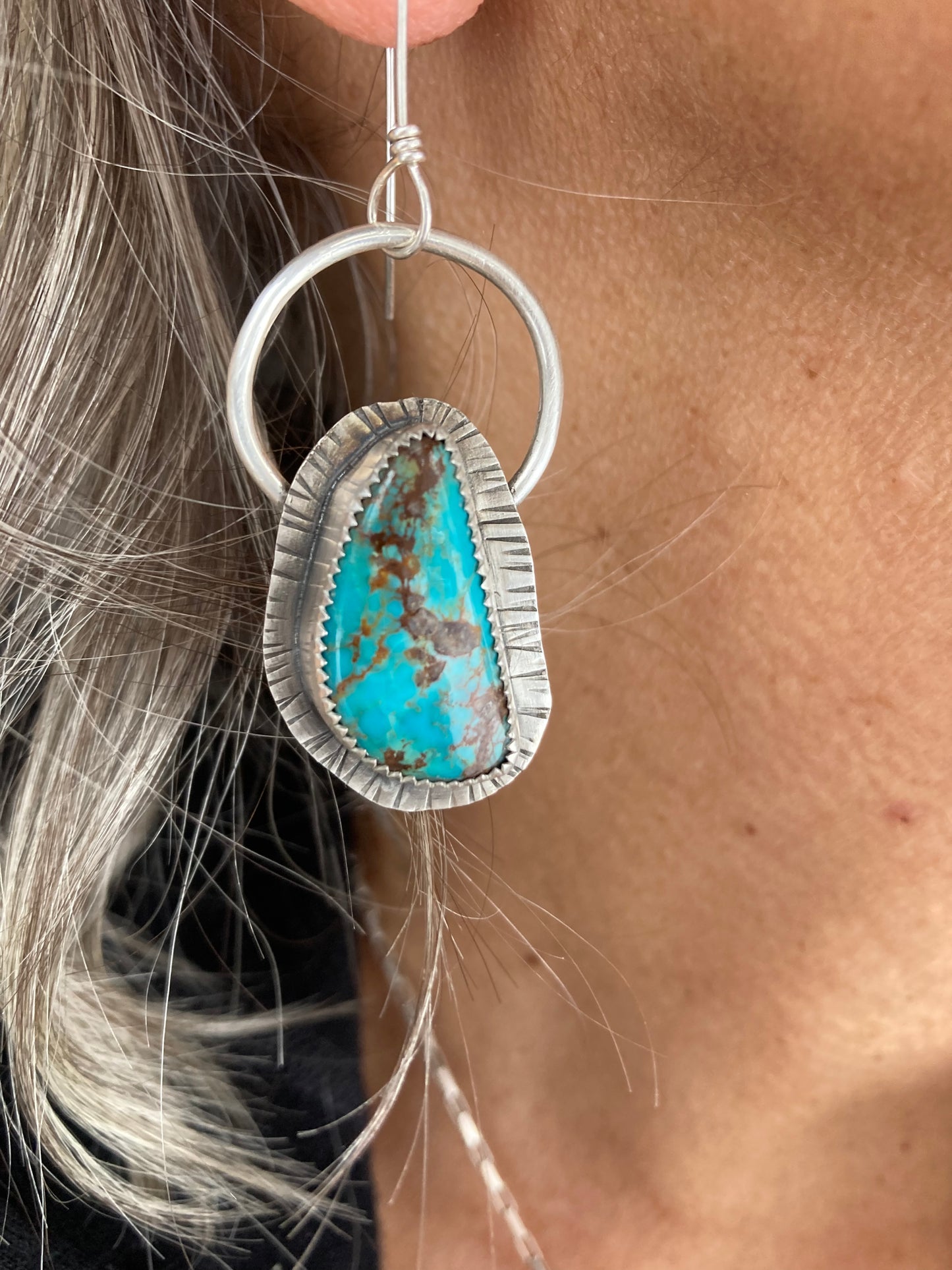 Kingman Turquoise hoop Silver earrings